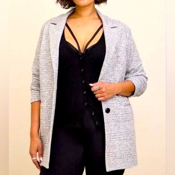 Torrid Studio Double Knit Boyfriend Blazer Size 6X Boucle Gray Coat - Picture 1 of 9